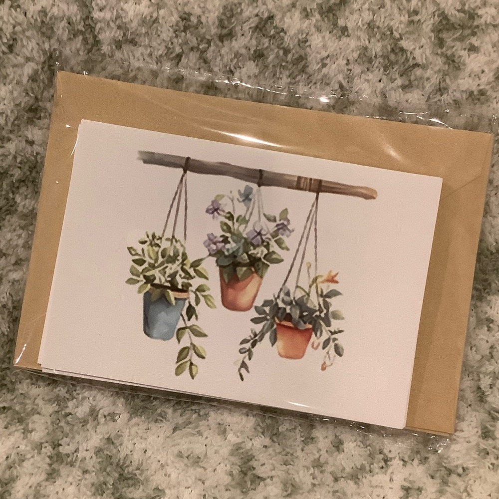 Hanging Plants Watercolor Note Cards Greeting Cards Set of 6 NWT Handcrafted